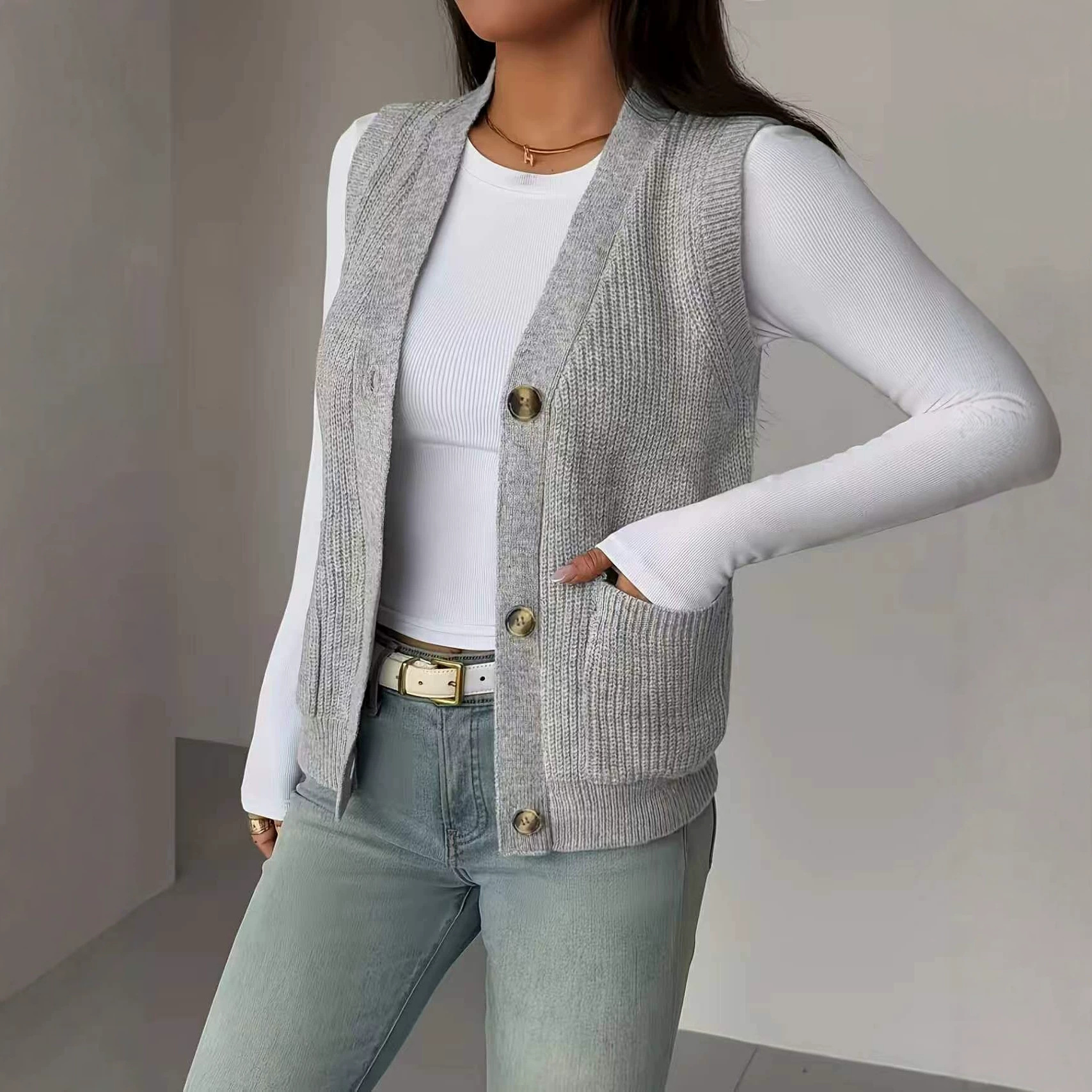 Women's Loose Single Breasted Sweater Vest