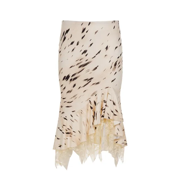 Lace trimmed Mid length Asymmetrical Dress Khaki - Shop at LoveMi