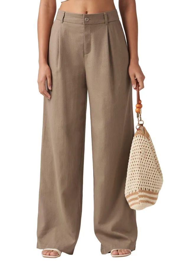 Loose Casual And Comfortable Pocket Straight leg Pants Camel - Shop at LoveMi