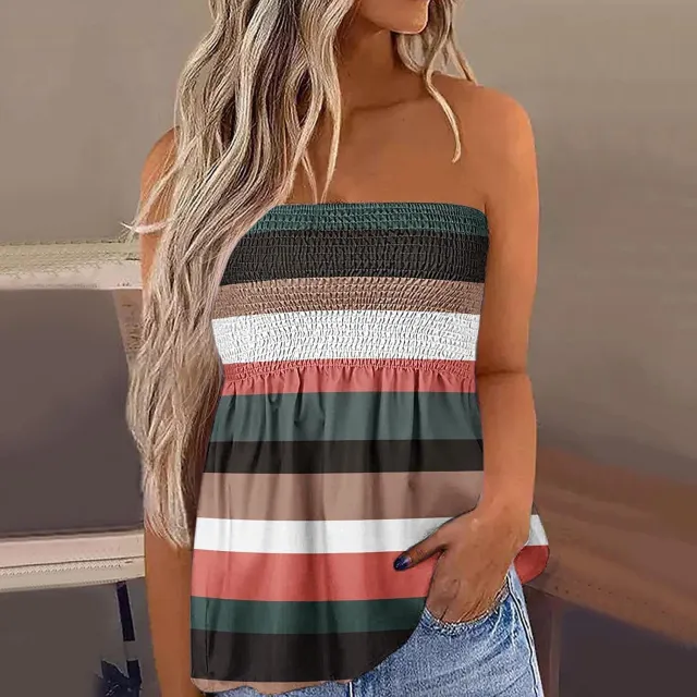Sexy Fashion Off the shoulder Short Tube Top For Women Colorful Large Stripes - Shop at LoveMi