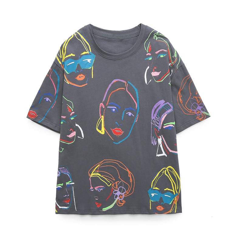 Womens Stylish Versatile Summer Crew-neck Short-sleeve Top