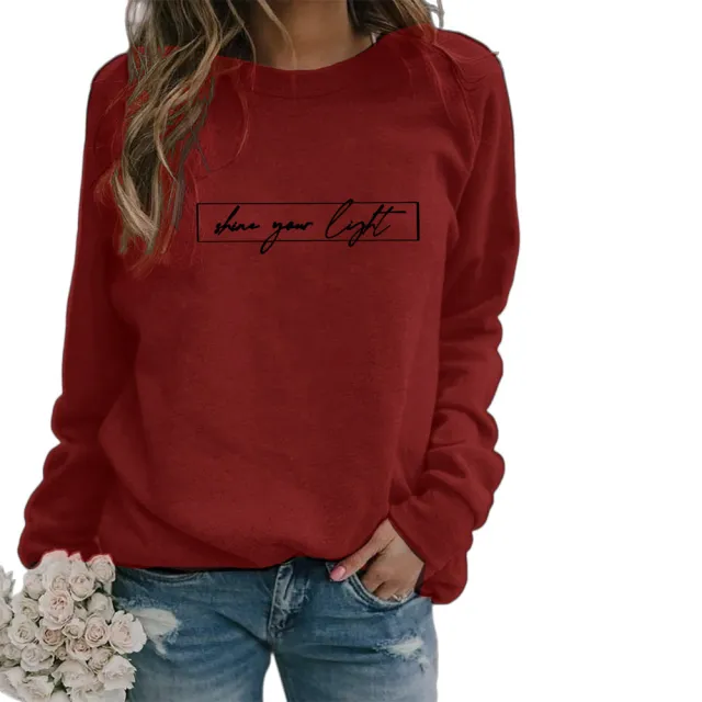 Women's Printed Casual Loose Sweatshirt Shirt Wine - Shop at LoveMi