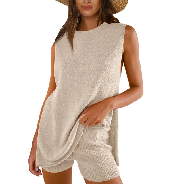 Women's Spring And Summer Fashion Casual Knitting Suit Apricot - Shop at LoveMi