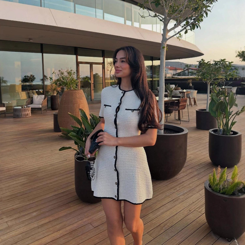 Fashionable Ladies' Style Knitted Small Fragrance Waist cinching Slim fit European And American Dress White - Shop at LoveMi
