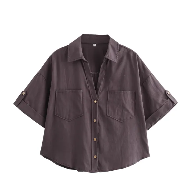 Retro Style Fashionable All match Lapel Single Breasted Short Top Maroon - Shop at LoveMi