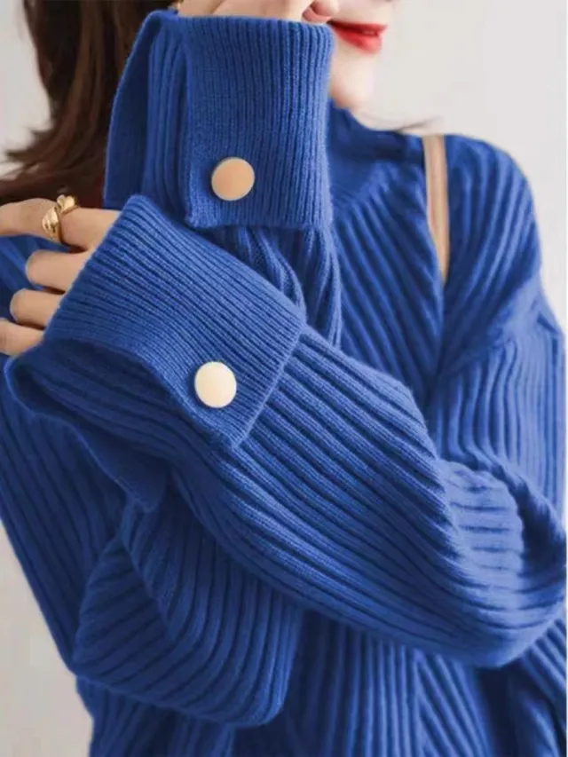 Autumn And Winter Japanese And Korean New Half Turtleneck Sweater Design Cuff Sweater For Women Blue - Shop at LoveMi