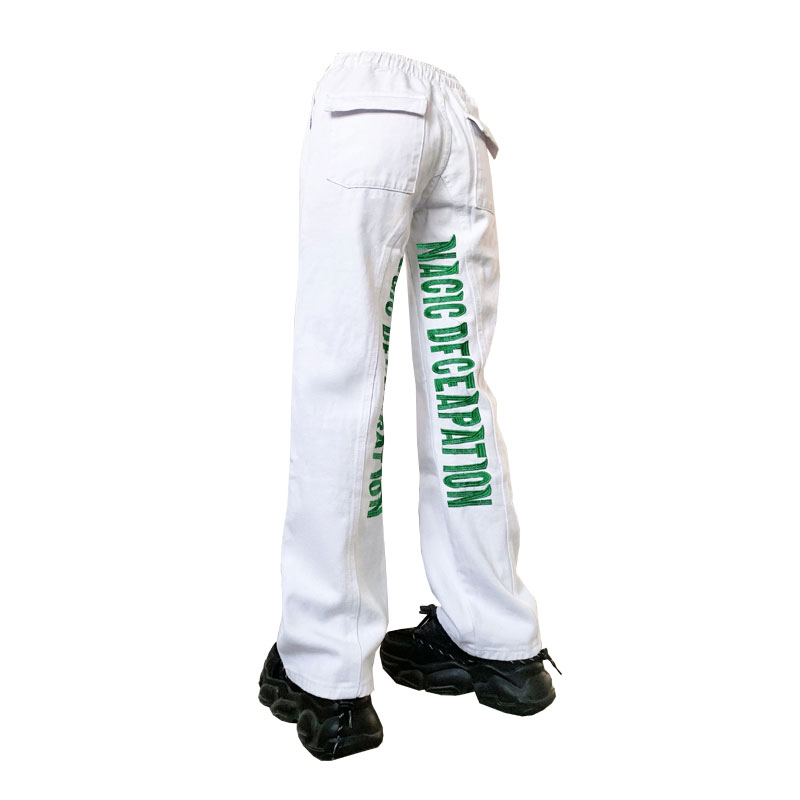 Vintage Butterfly Paste Cloth Embroidery Jeans Straight leg Wide leg Pants White Embroidery - Shop at LoveMi