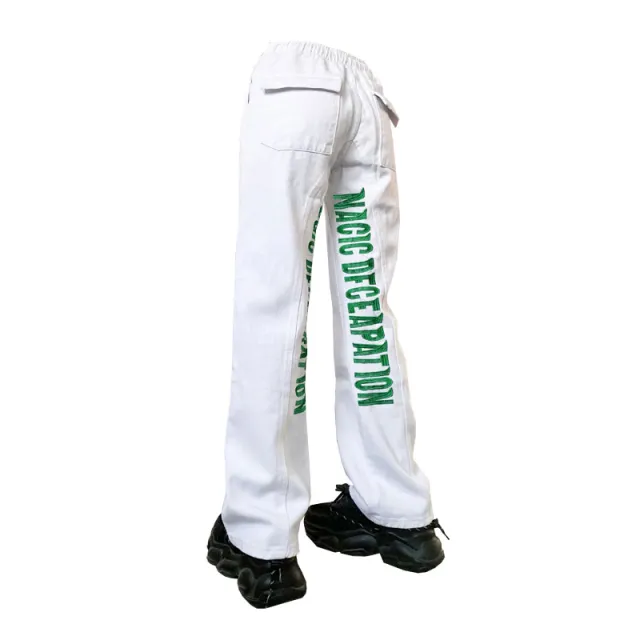 Vintage Butterfly Paste Cloth Embroidery Jeans Straight leg Wide leg Pants White - Shop at LoveMi