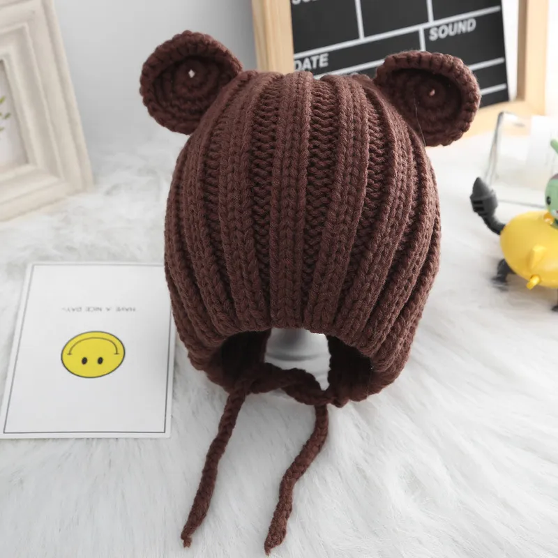 Baby Bear Ears Warm Woolen Hat - Brown