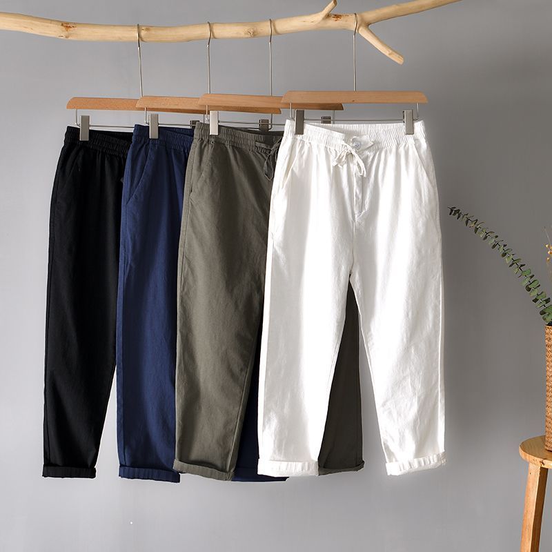 Summer Slim-fit Cropped Pants In Lightweight Cotton And Linen