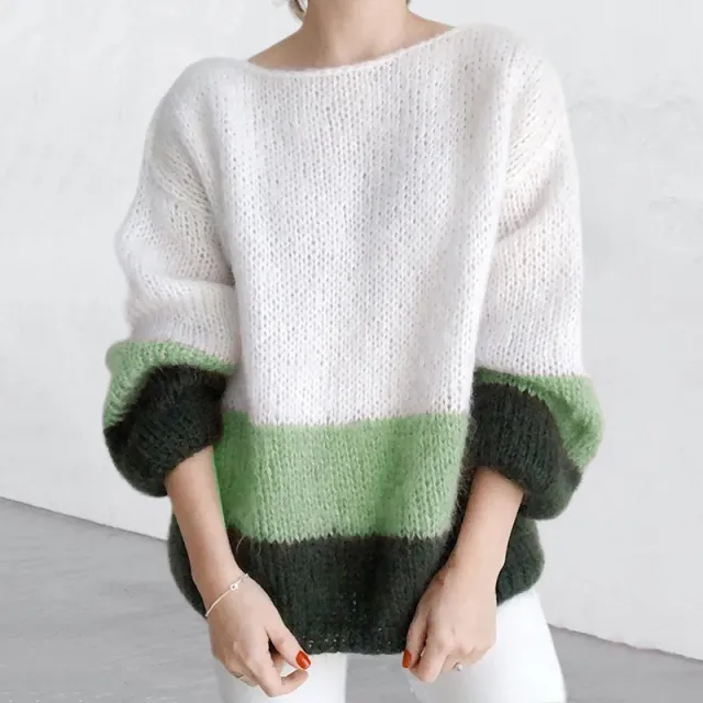 New Autumn And Winter Temperament Commute Color Matching Knitted Sea Furry Sweater Green - Shop at LoveMi
