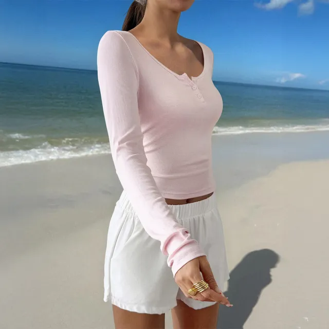 All matching Long Sleeve Top T shirt Women's Clothing Pink - Shop at LoveMi