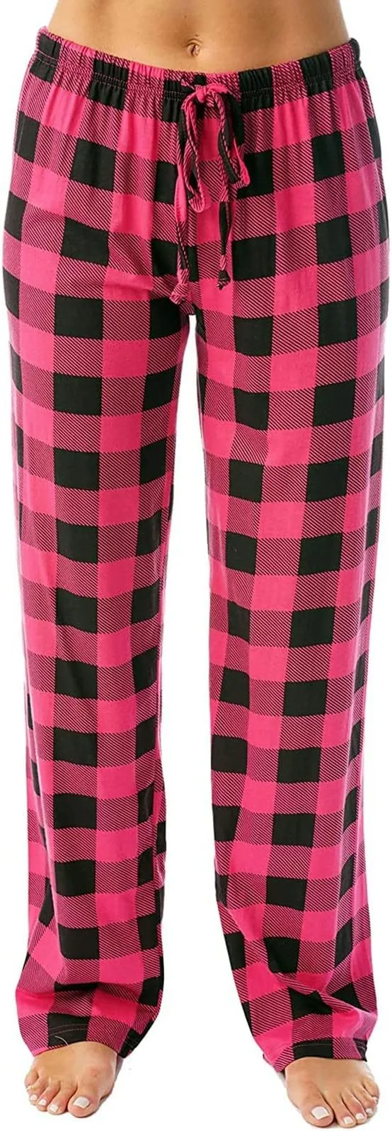 Women's Spring And Autumn Drawstring Plaid Printed Pants Length Leisure Pants Home Wine Red - Shop at LoveMi