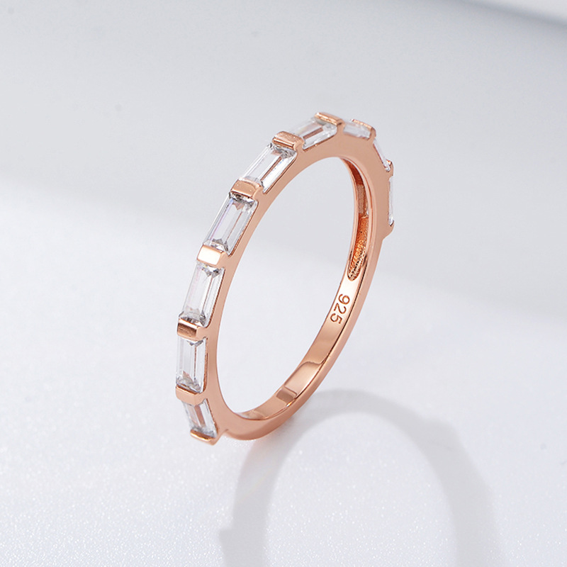 Rectangular Zircon Sterling Silver Ring Female Fashion Simple And Light Luxury