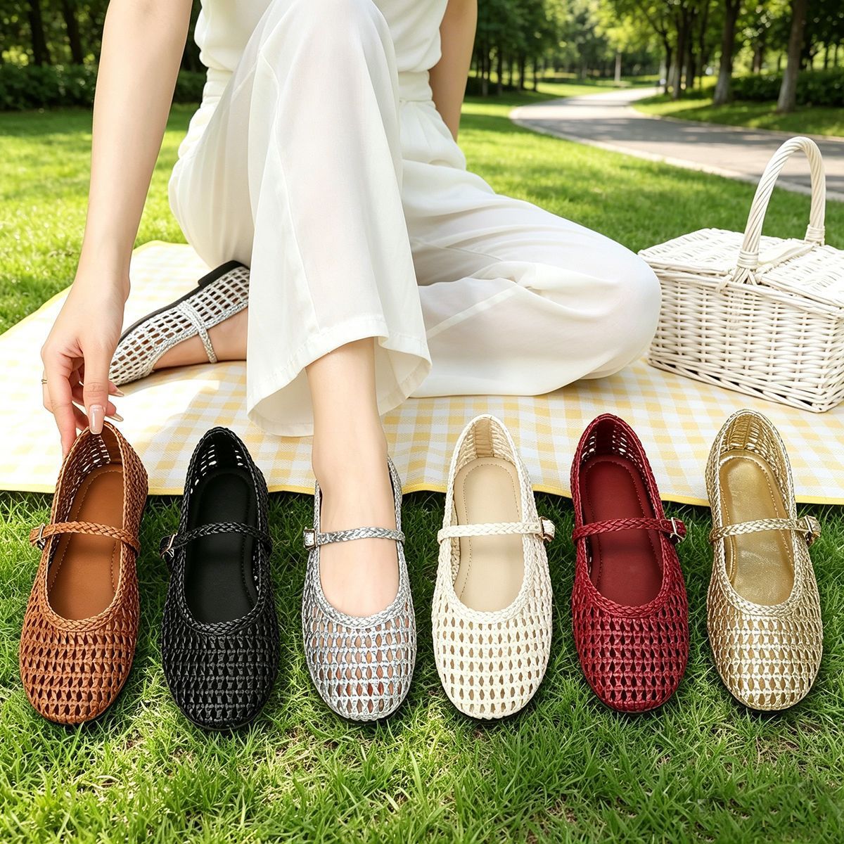 Summer New Raffia-Weaved Mary Jane Shoes