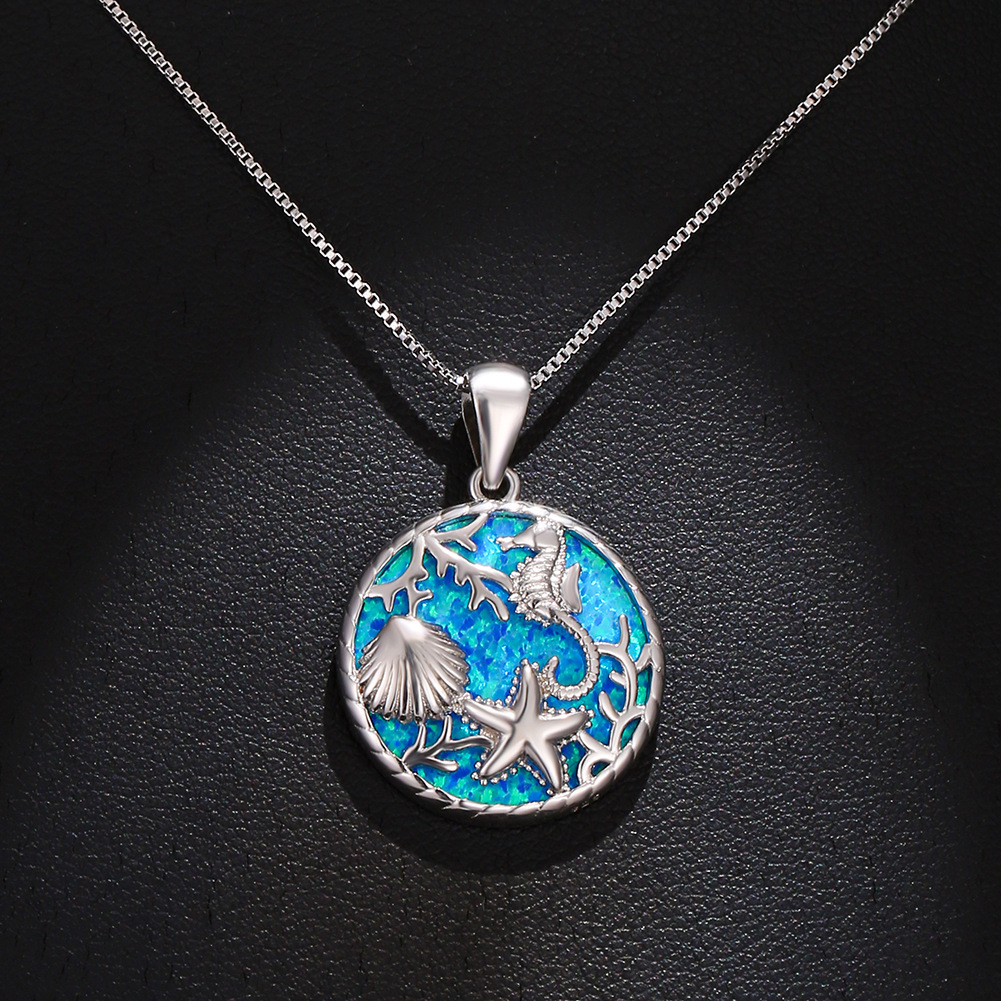 Womens Necklace With A Round Pendant Featuring An Underwater World Design