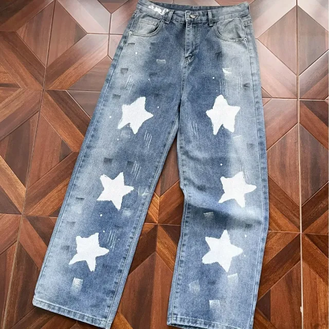 Womens Retro Patched Washed And Distressed Denim Jeans Blue - Shop at LoveMi