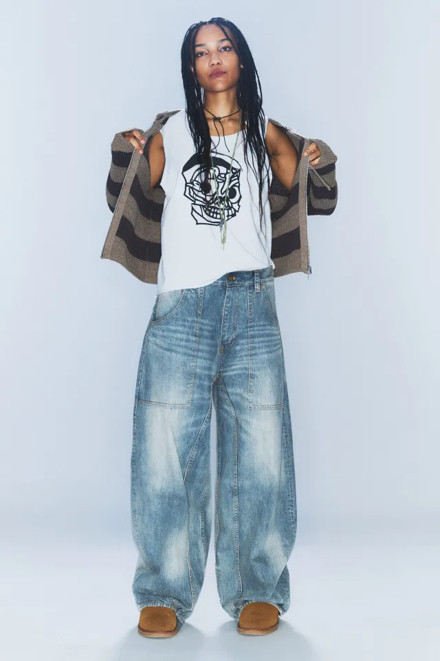 Womens Retro Washed Distressed Scimitar Jeans Blue - Shop at LoveMi