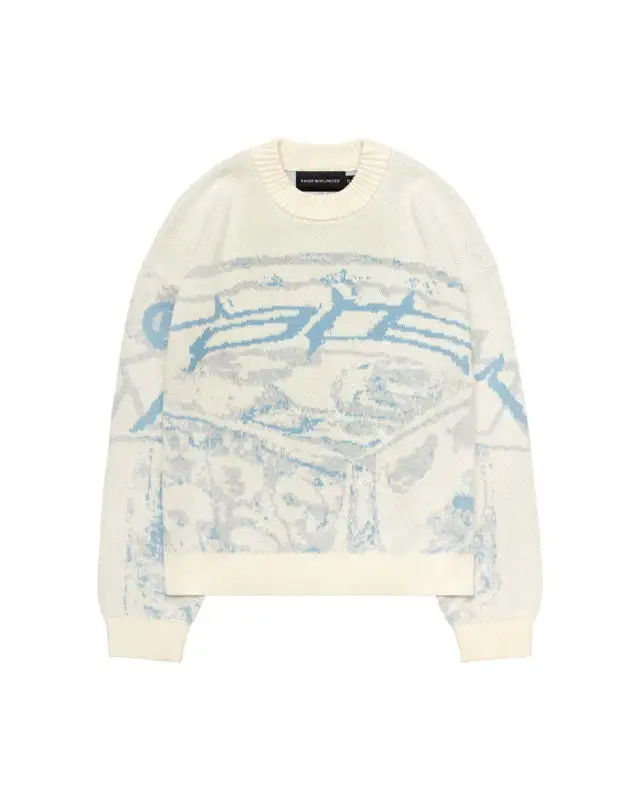 Commuter Printed Round Neck Sweater White - Shop at LoveMi