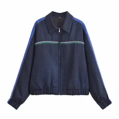 New Women's Striped Long-sleeved Zipper Jacket Casual Elastic Waist Trousers Suit - View 1