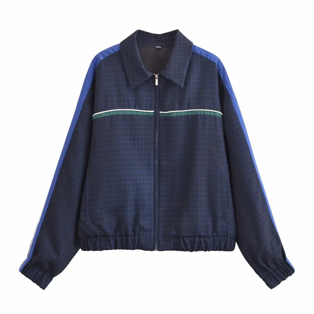 New Women's Striped Long-sleeved Zipper Jacket Casual Elastic Waist Trousers Suit
