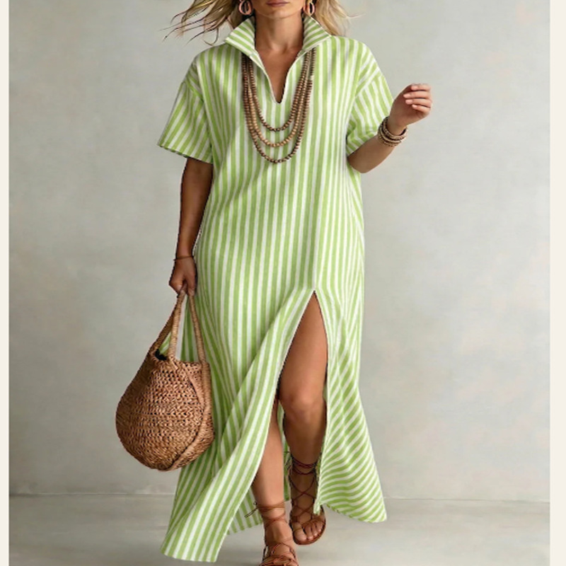 Women's Striped Slit Maxi Dress – Front View