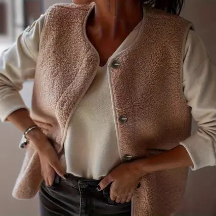 Womens Front-button Closure And Pocket Details Casual