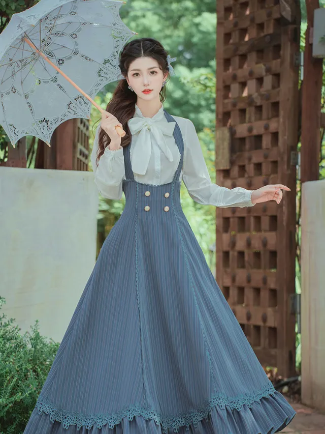 Literary Academy Shirt With Small Skirt Suit Shirt Halter Suspender Skirt - Shop at LoveMi