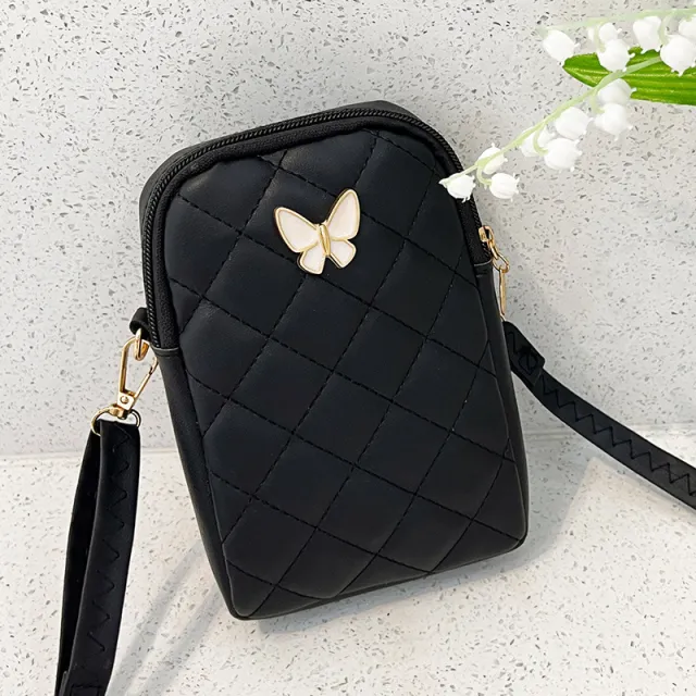Embroidered Butterfly Rhombus Crossbody Bag Black - Shop at LoveMi