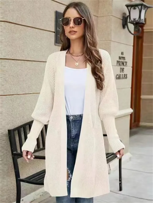 Women's Solid Color Knitted Lace up Cardigan Sweater Apricot - Shop at LoveMi