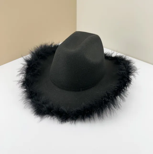 Western Denim Sunscreen Feather Broad brimmed Hat Black - Shop at LoveMi