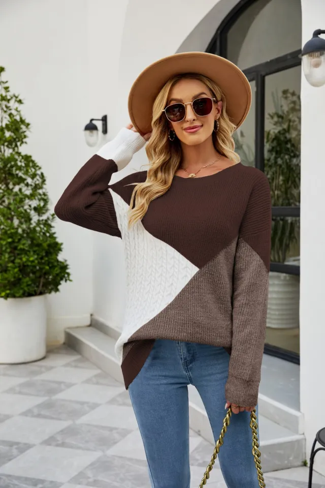 Round Neck Multicolor Women's Knitwear Loose Brown - Shop at LoveMi