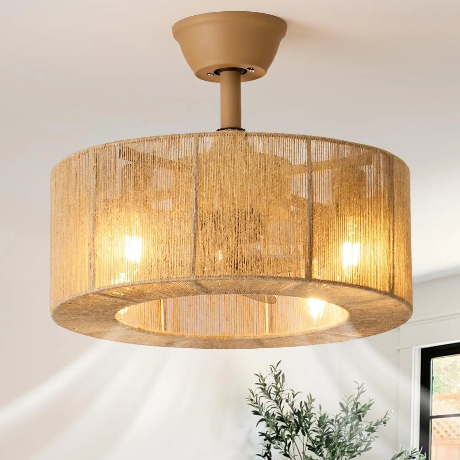 Rattan Weaving Fan Lamp Retro Living Room