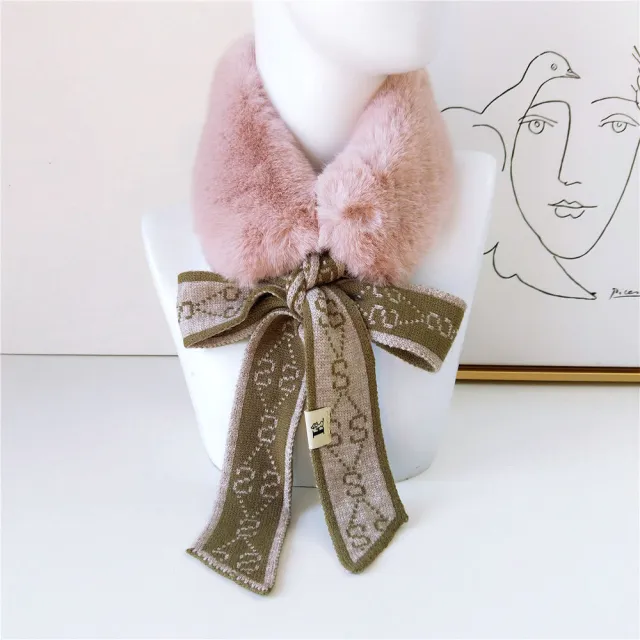 Houndstooth Fur Collar Scarf Women's Korean style Plush Scarf Winter Warm Thickened Women's Scarf 12Style - Shop at LoveMi