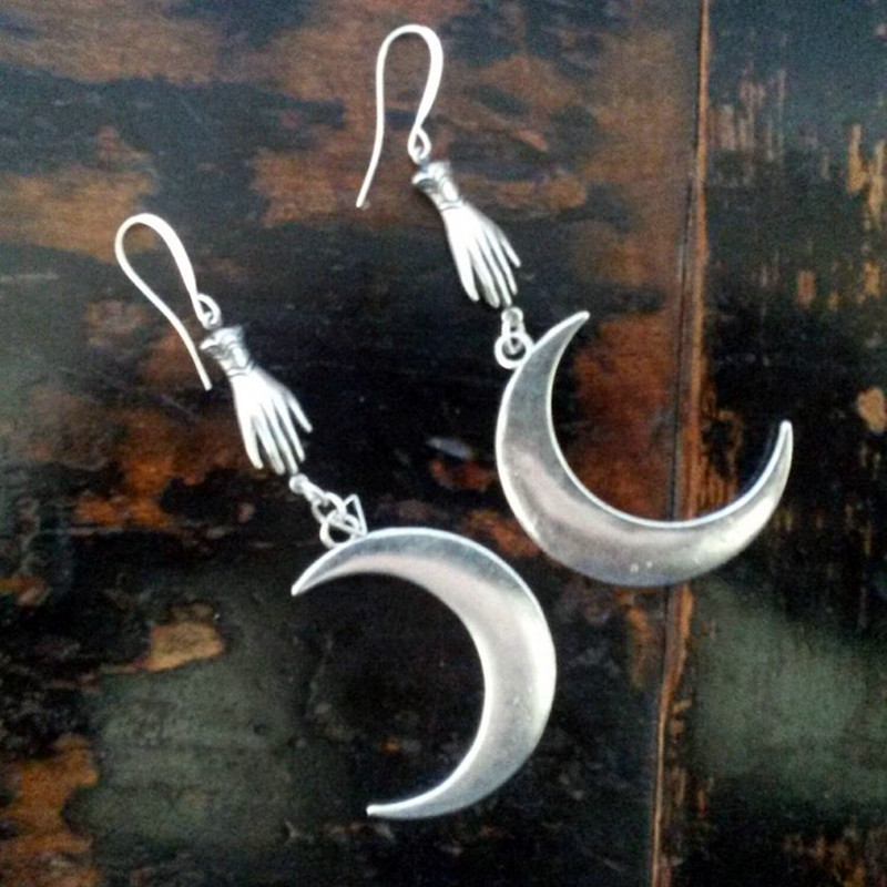 Gothic Moon Phantom Silver Plated Crescent Earrings