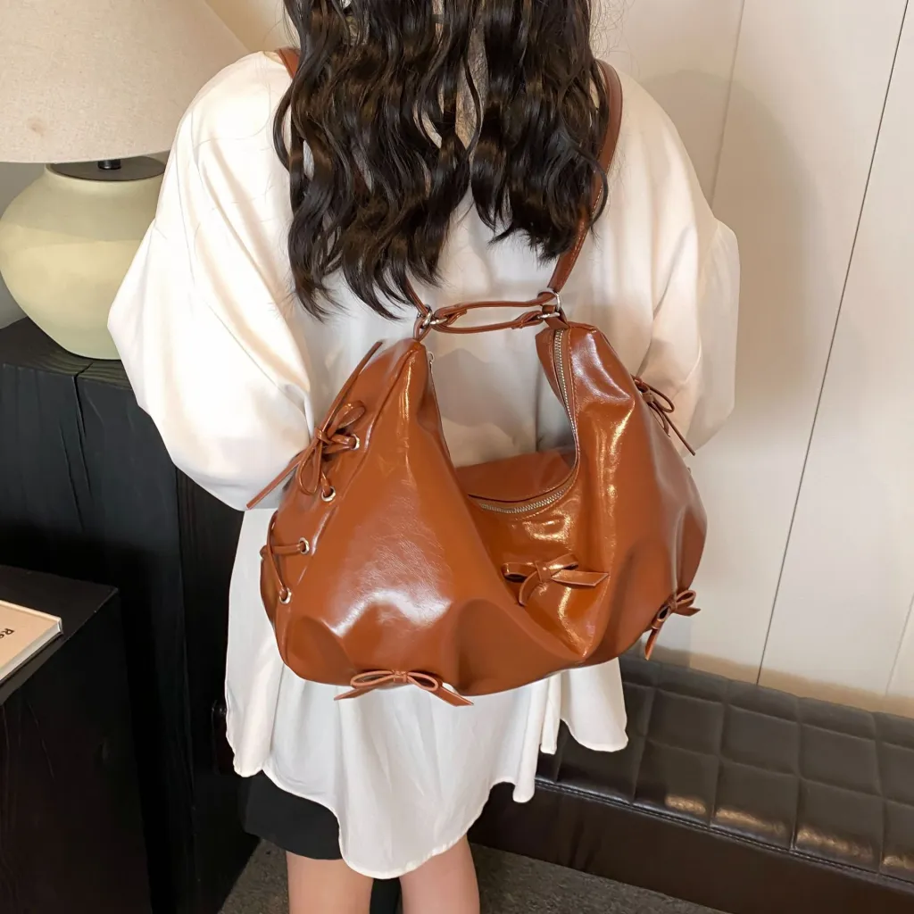 Advanced Texture Underarm Trade Trendy One-shoulder Bag Bow Backpack Package - Brown