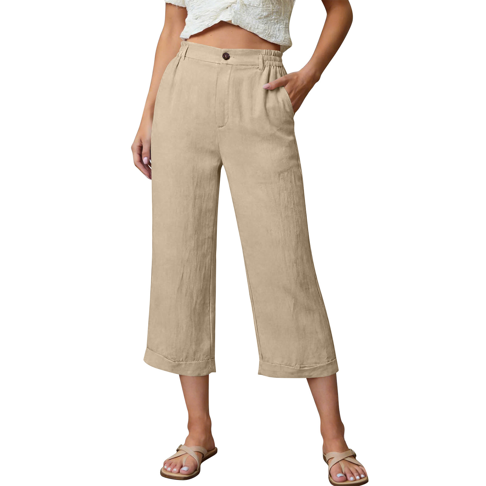 Pocketed Loose-fitting Breathable Summer Capri Pants For Home Wea - photo 12