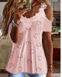 V neck Plus Size Printed Top T shirt Heart Printing 4Style - Shop at LoveMi