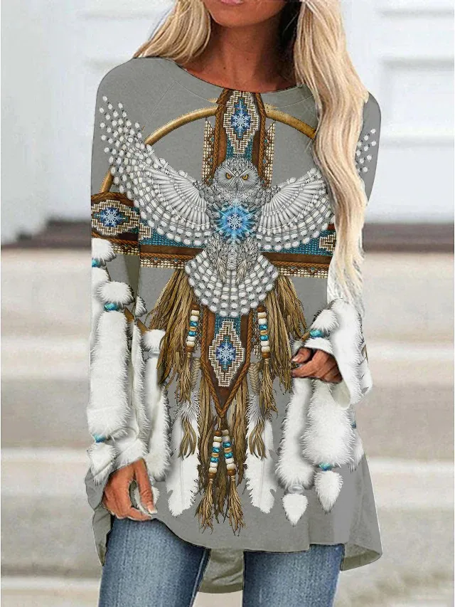 Women's Western Style 3D Printed Mid length Irregular Hem Top Rq2381168 - Shop at LoveMi