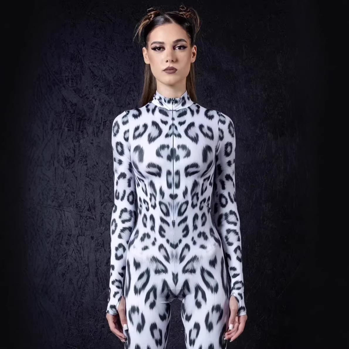 Leopard-print 3D-printed Bodysuit