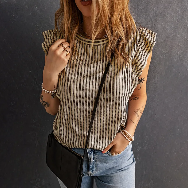 Shiying Ruffled Sleeveless Outer Wear Women's Top Slim Pullover Vest