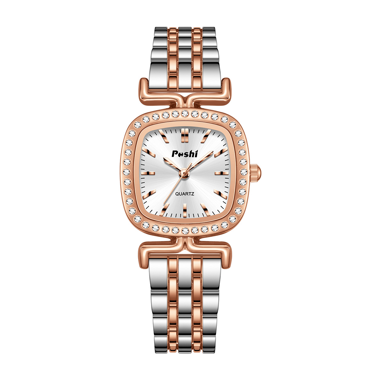 Diamond-encrusted Dial Oval-shaped Steel Bracelet Quartz Womens Watch 6