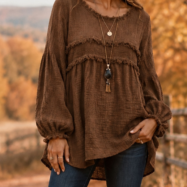 Casual Patchwork Tassel Fringe Crew-Neck T-Shirt Top — foto 8