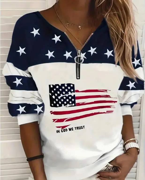 Trendy Casual Flag Sweatshirt Half Zipper Sweater 5Style - Shop at LoveMi