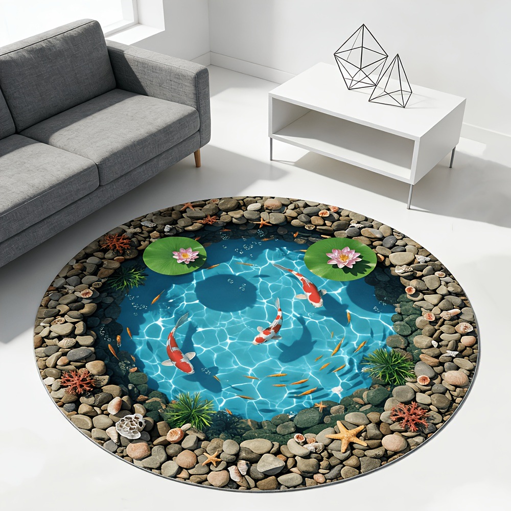 Cross-border Temu Lotus Pond Koi Round Bath Mat