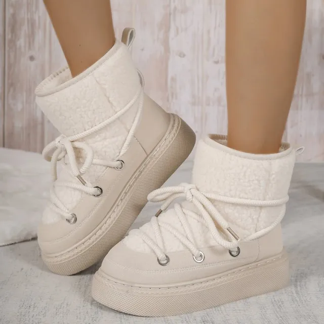 Plus Size Platform Cross Strap Snow Boots Beige - Shop at LoveMi