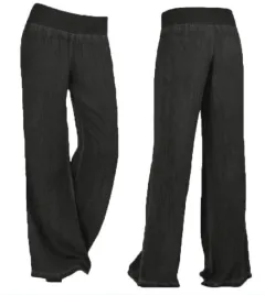 Women's Casual Denim Wide-leg Pants - Black - View 1