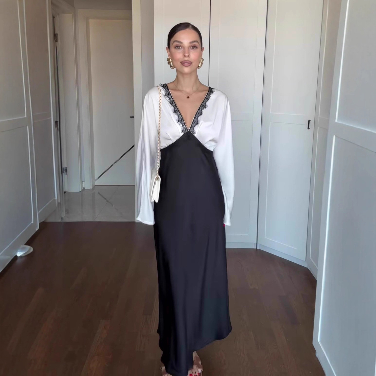 Elegant Lace Long-Sleeve Patchwork Maxi Dress