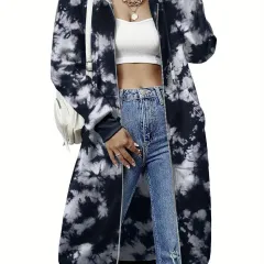 Women'S Casual Long Zip Hoodie Sweatshirt With Drawstring H - Mixed Color - View 1