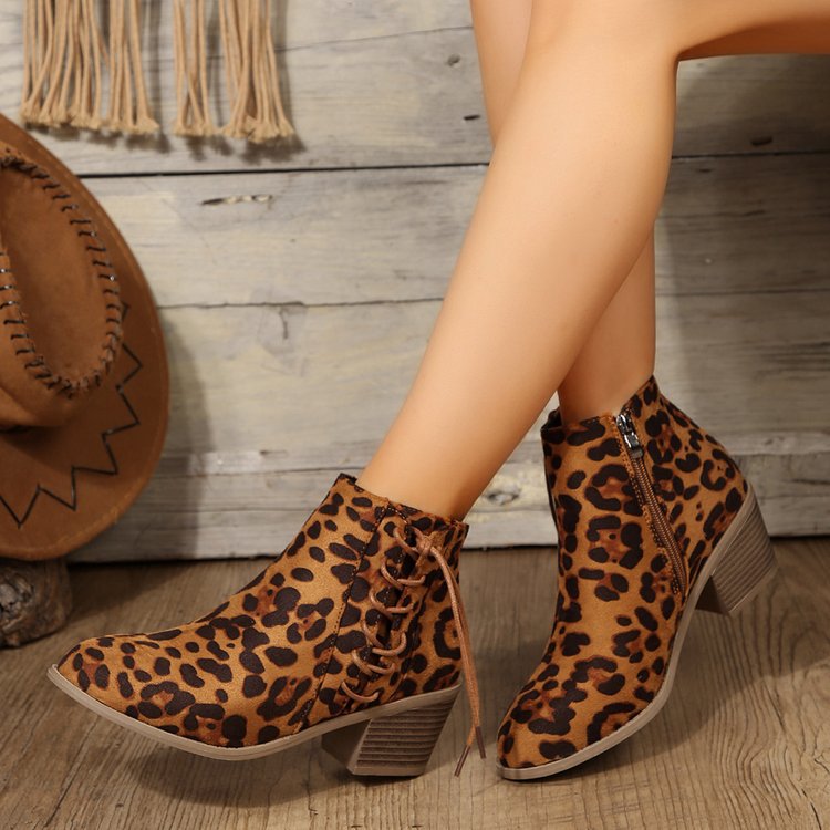 Plus Size Leopard Print Side Strap Fashion Boots - Image 2